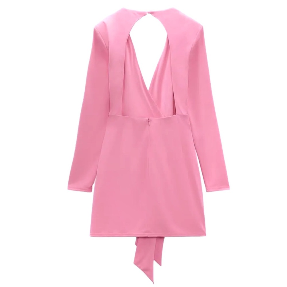 Zara Barbie Pink Draped Knotted Mini Dress Small - Picture 9 of 13